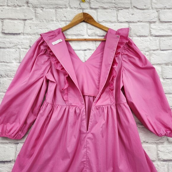 KARLIE Pink Poplin Ruffle Tier Dress Cotton Size Medium - Picture 9 of 14